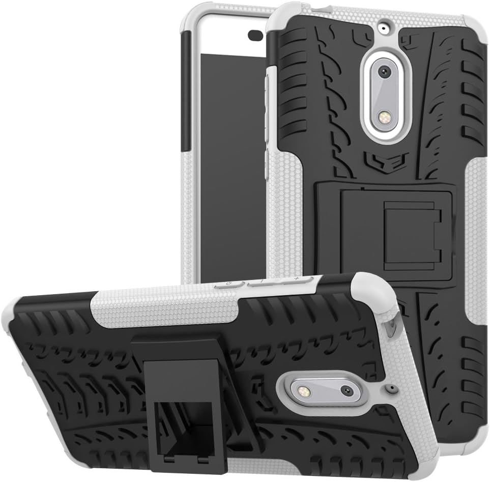 TenDll case for Nokia 6, Shockproof Tough Heavy Duty Armour Back Case Cover Pouch with Stand Double Protective Cover Nokia 6 Case -White