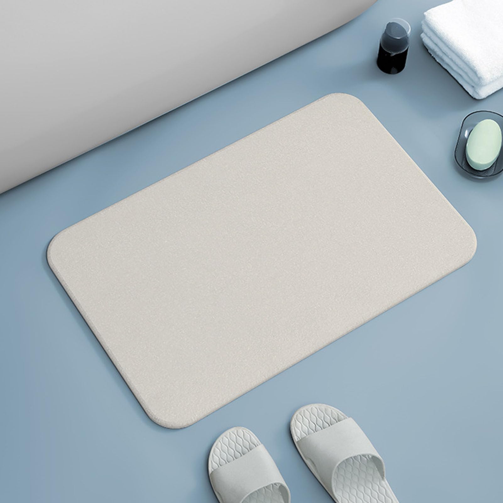 TOPINCN Quick Drying Bathroom Mats, Stone Slab Bath Mat Non Slip Stable Water Absorption Bathroom Mats Bathroom Floor Mats for Home (White)