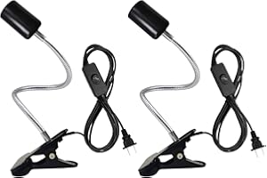 2 Pack Metal Clip On Light Socket with Plug and Switch, Clip Lamp E26/E27 Metal Clamp Lamp Holder, Adjustable Light Stand Cla