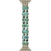 Boho Natural Stone Bracelet Compatible with Apple Watch Band 38mm/40mm/41mm Series 10 9 8 7 SE Women, Handmade Imperial Jasper Stones Elastic Stretch Strap for iWatch Bands Replacement(Green/38M)