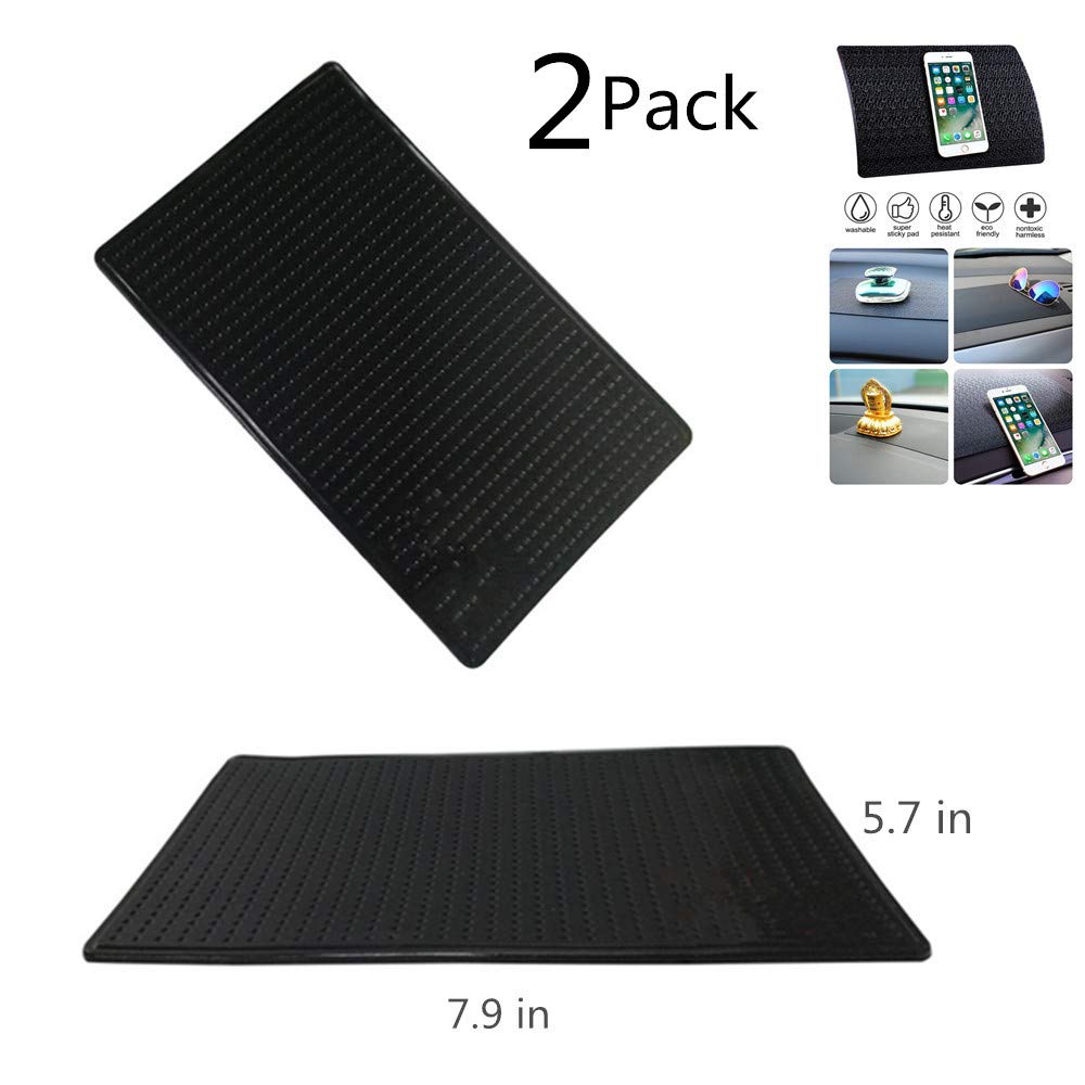 MeetRade Anti-Slip Gel Pads,Sticky Gel Pad Silicone Car Mat Non Slip Mats Sticky Anti Slip Rubber Pads for Car Dashboard Big Size 7.9in x 5.7in (2P BLACK)