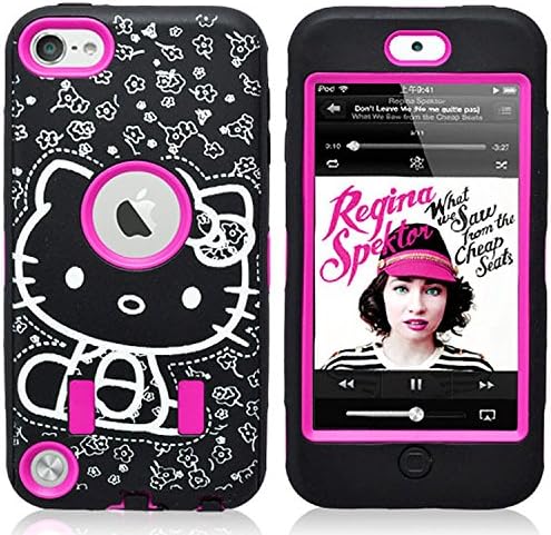 iPod 5th 6th Gen Bukit Cell Hello Kitty Hot Pink Hybrid Dual Layer Heavy Duty Impact Non Slip Girly Gel Silicone Rubber Hard Cover