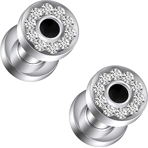 Qiwnswoy Gauges for Ear 316L Surgical Steel Screw Fit Flesh Tunnels 10G 8G 6G 4G 2G 0G 00G Plugs Gauges Earring Expander Stre