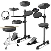 AODSK Electric Drum Set For Beginner 150 Sounds,4 Quiet Drum Pads 2 Pedals | 10"Cymbals,Throne,Sticks,USB MIDI,Electronic Drum Kit With Headphone ideal Of All Ages,AED-400