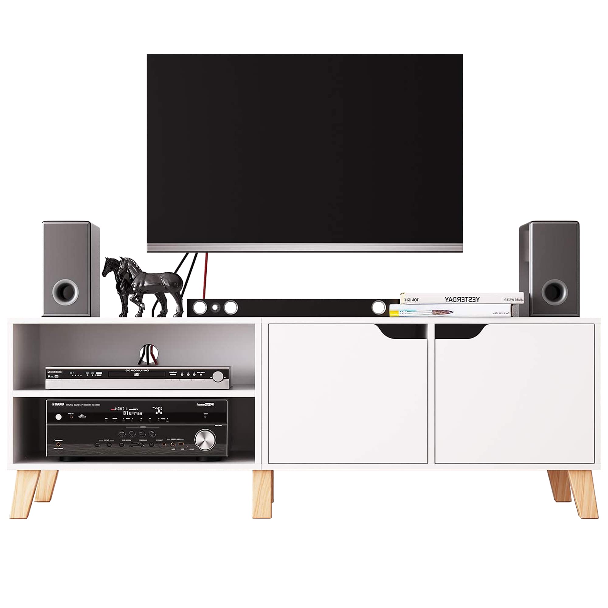 140cm-Mueble-TV-Mesa-TV-Mesa-Salon-Moderno-Estilo-Nordico-con-2-Puertas-2-Compartimientos-Blanco