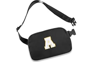 SANBADA Belt Bag Fanny Pack with Initial Letter Patch, Crossbody Bags for Teen Adult Girl Women, Personalized Gifts for 8 9 10 11 12 13 Year Old Girl, Fashion Waist Packs, Birthday Gift Idea, Black A