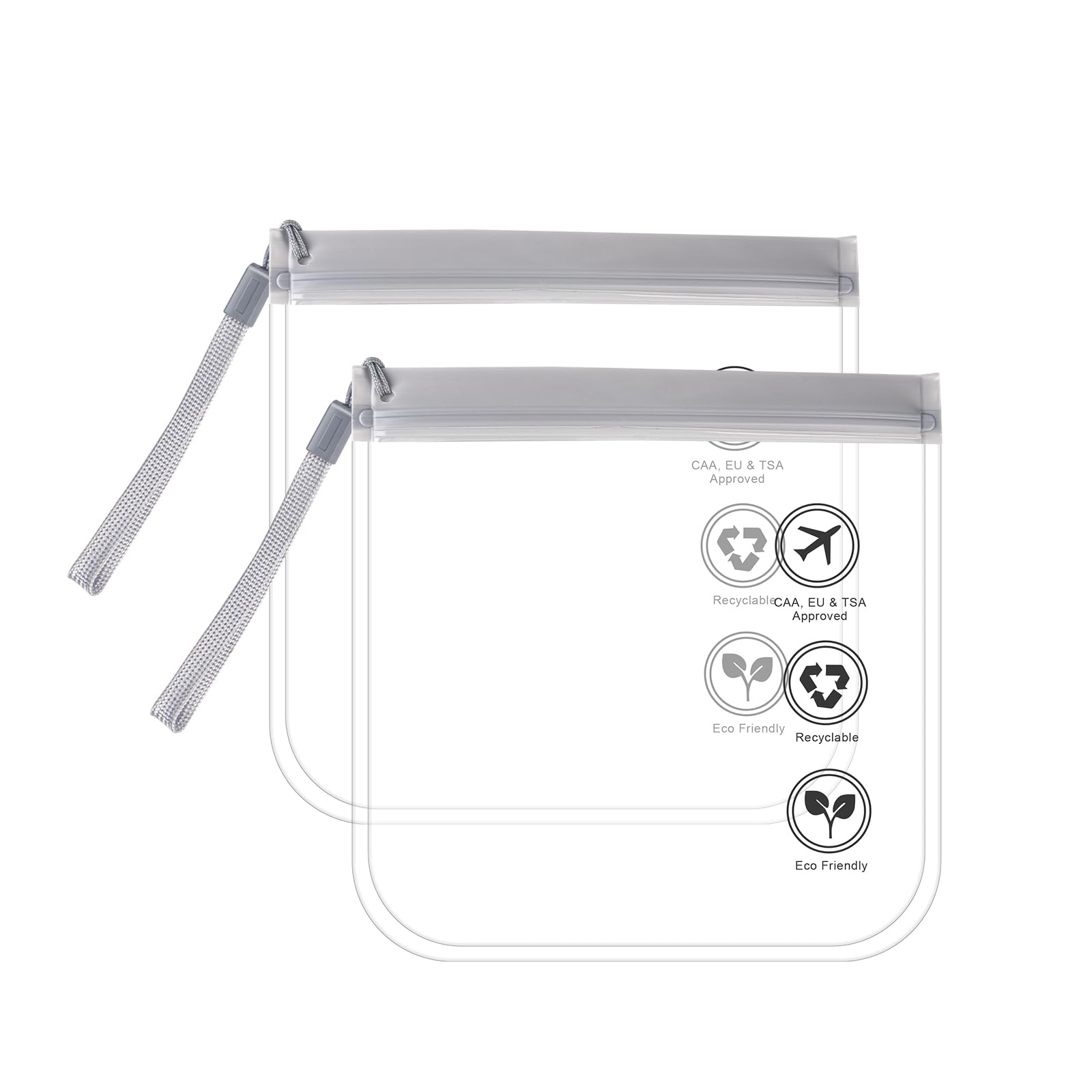 SUTOUG 2PCS TSA Approved Transparent Toiletry Bag, 20 x 20 cm, Leak-Proof Airport Approved Liquid Bag, EVA Waterproof Cosmetic Bag, Portable Travel Wash Bag-Grey