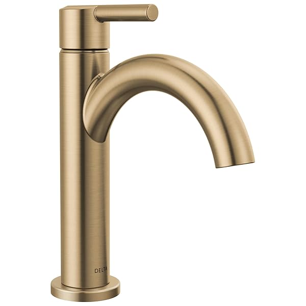 DELTA NICOLI BRUSHED GOLD BATHROOM FAUCET 1 HOLE, SINGLE HOLE BATHROOM SINK FAUCET FOR VANITY, PUSH-POP DRAIN ASSEMBLY, CHAMPAGNE BRONZE 15749LF-CZ