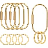 CRAFTYMELODY 5Pcs Brass Screw Clasps Oval Rings Carabiner with 5Pcs Iron Split Rings Jewelry Clasp Keychain Clips Keyring Snap Hook Buckle for Jewelry Making Necklace Bags DIY Craft