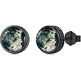 Black Stud for Men S925 Sterling Silver Moss Agate/Turquoise/Moonstone/Opal Jewelry Stud Gift for Valentine Day