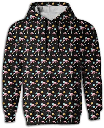 Watercolor Summer Flamingos and Flowers Young Men Funny Fashion Pullover Hood With Big Pockets
