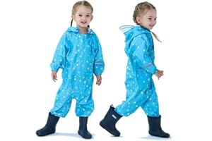 Sayyea Toddler Rain Suit With Hood - Waterproof Coverall One Piece for Baby and Kids (1-9 Years)
