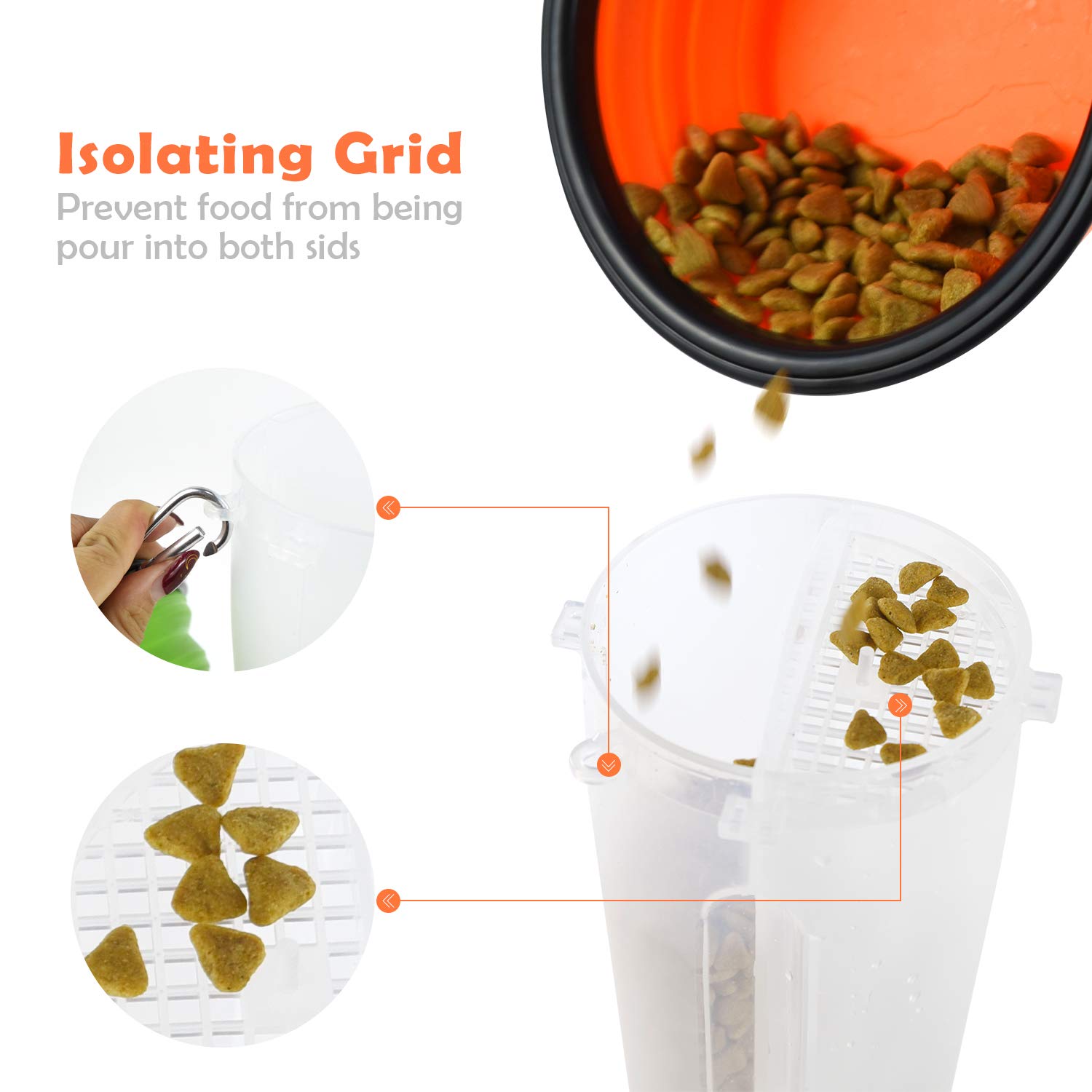 ZukoCert Dog Water Bottle Pet Food Container 2-in-1 with Collapsible Travel Dog Bowls Slow Feeder Outdoor Drinking Cup Portable Dog Feeder(White_No.2)