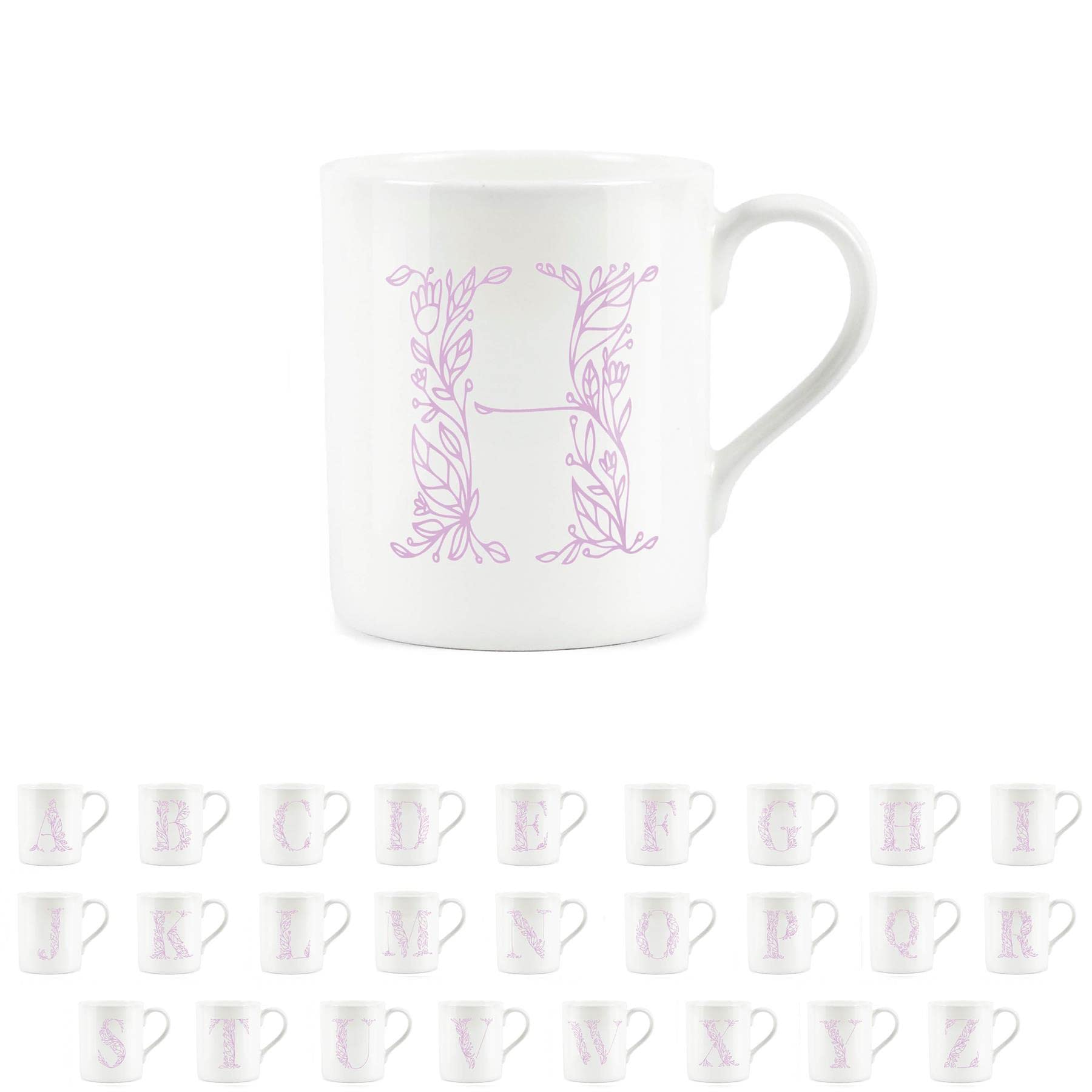 Purely Home Floral Pink Letter H Mug - Fine Bone China Small Coffee Tea Mug Present Personalised Initial Gift