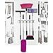 Magic Holder Wall Organizer, Secure Five Slot Broom and Mop Holder with Six Hanging Hooks, Sturdy Storage Rack for Closet, Kitchen, Garage, Tools or Laundry Room, Easy to Mount