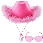 ZEBSF Feathers Cowboy Cowgirl Hat with Heart Sunglasses - Cowboy Hats for Women Bachelorette Birthday Disco Party