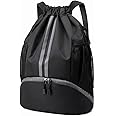 Hoedia Sports Drawstring Backpack - String Swim Gym Bag with Shoes Compartment and Wet Proof Pocket for Women and Men