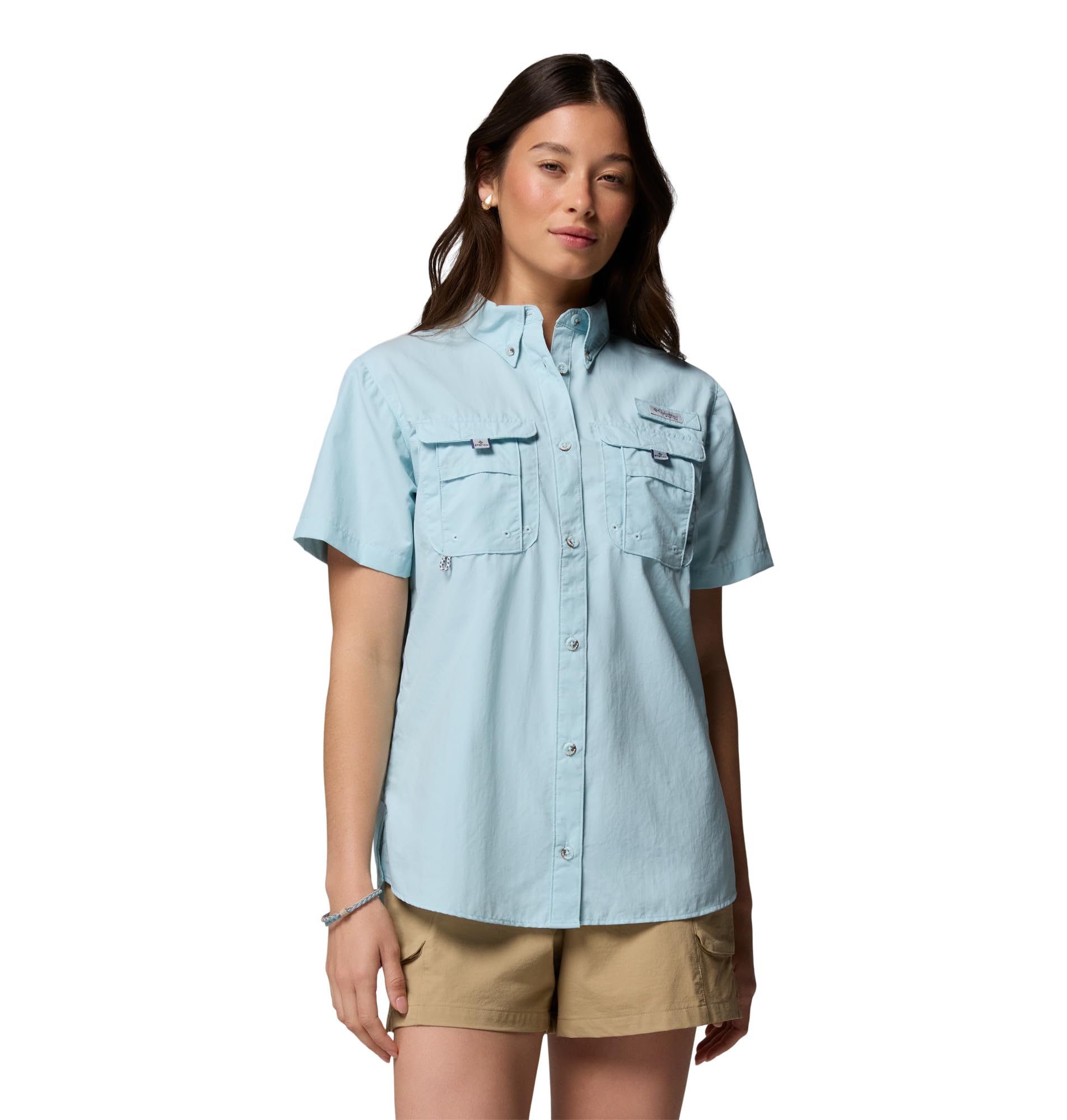 Columbia Women’s PFG Bahama II Short Sleeve Fishing Shirt, Marine Light, 3X