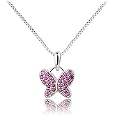 Cherished Moments Girl's .925 Sterling Silver Butterfly CZ Birthstone Necklace for Toddlers, Little Girls, Teens, or Women