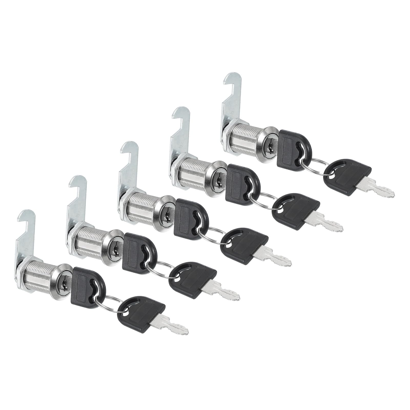 PATIKIL Cabinet Drawer Lock with Keys 5 Pcs 1-1/6" (30mm) Keyed Different Zinc Alloy Security Lock Cylinder Cam for Door Cupboard Household Mailbox Office Silver
