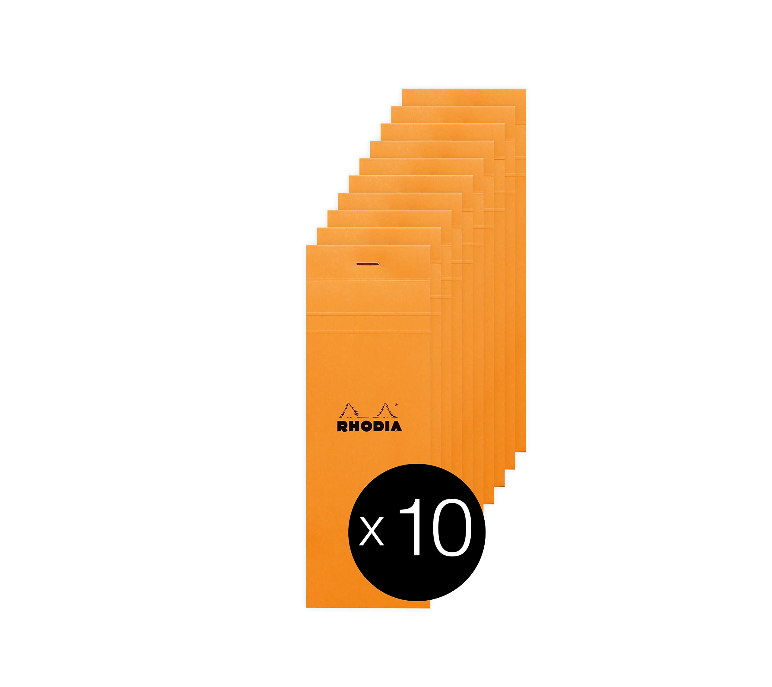 RHODIA 8200C - Stapled Notepad N°8 Shopping Orange - 7.4x21 cm - Small Tiles - 80 Detachable Sheets - 80G Clairefontaine Paper - Coated Card Cover - Pack of 10 pads