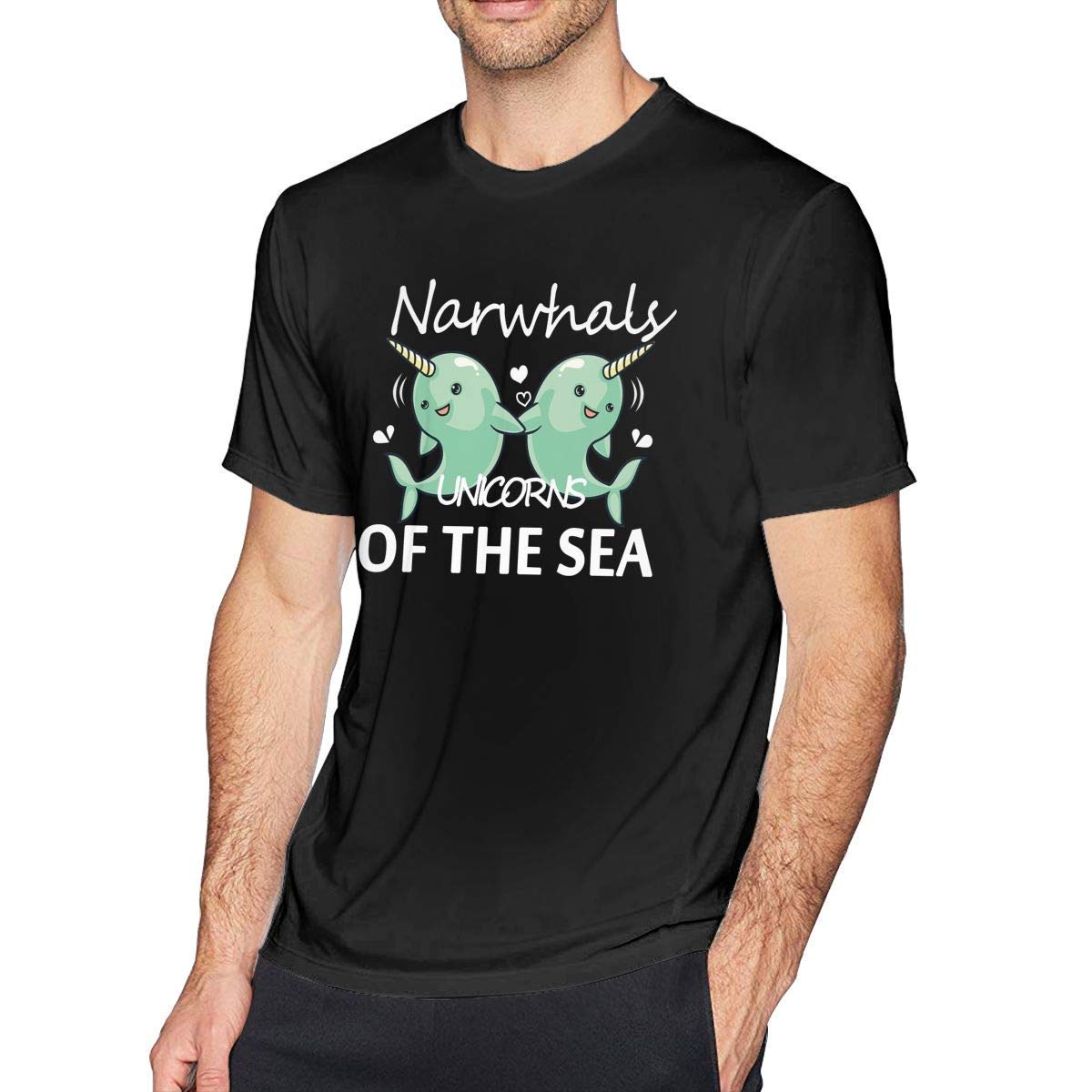 Defet S Big Tall T Shirt Printed Narwhals Crewneck Running Workout Shirts Athletic Short S