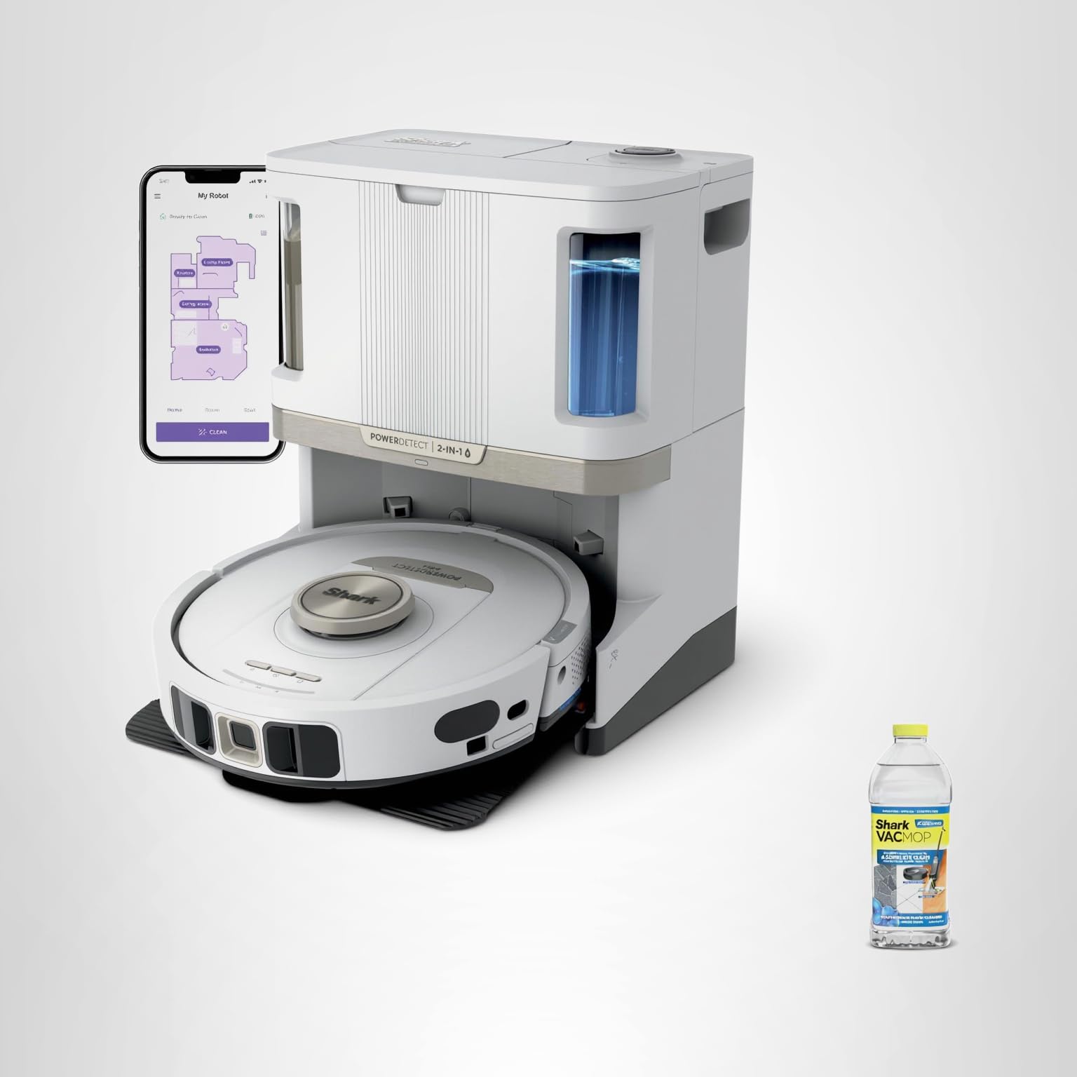 Shark Robot Vacuum & Mop Combo, PowerDetect NeverTouch Pro,Self-Emptying,Self-Refill with Self-Clean Pad Wash & Dry, 60-Day Debris Capacity,30-Day Refill Tank, 5PowerDetect Technologies,White,AV2800ZE