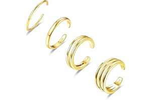 LOFITOR 4PCS Toe Rings for Women Gold Adjustable 14K Gold Filled Toe Ring Set Simple Cute Thin Band Hawaiian Beach Summer Foot Jewelry Waterproof Gold Toe Rings