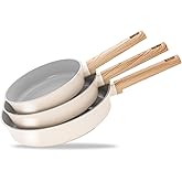 KOCH SYSTEME CS Non Stick Frying Pans Set 3 Piece, Nonstick Ceramic Frying Pans Heat-Resistant Handle, 8" 9.5" 11" Non Toxic Cooking Pan Set, Induction Compatible Skillet, Dishwasher Safe, Cream White