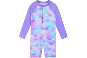 BAOHULU Girls One Piece Long Sleeve Swimsuit UPF 50+ UV Bathing Suit Zipper Closure Beach Rashguard Swimwear