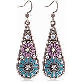 GANDC Bohemian Crystal Teardrop Dangle Earrings, Copper, Tribal Geometric Design, Handmade National Style for Women