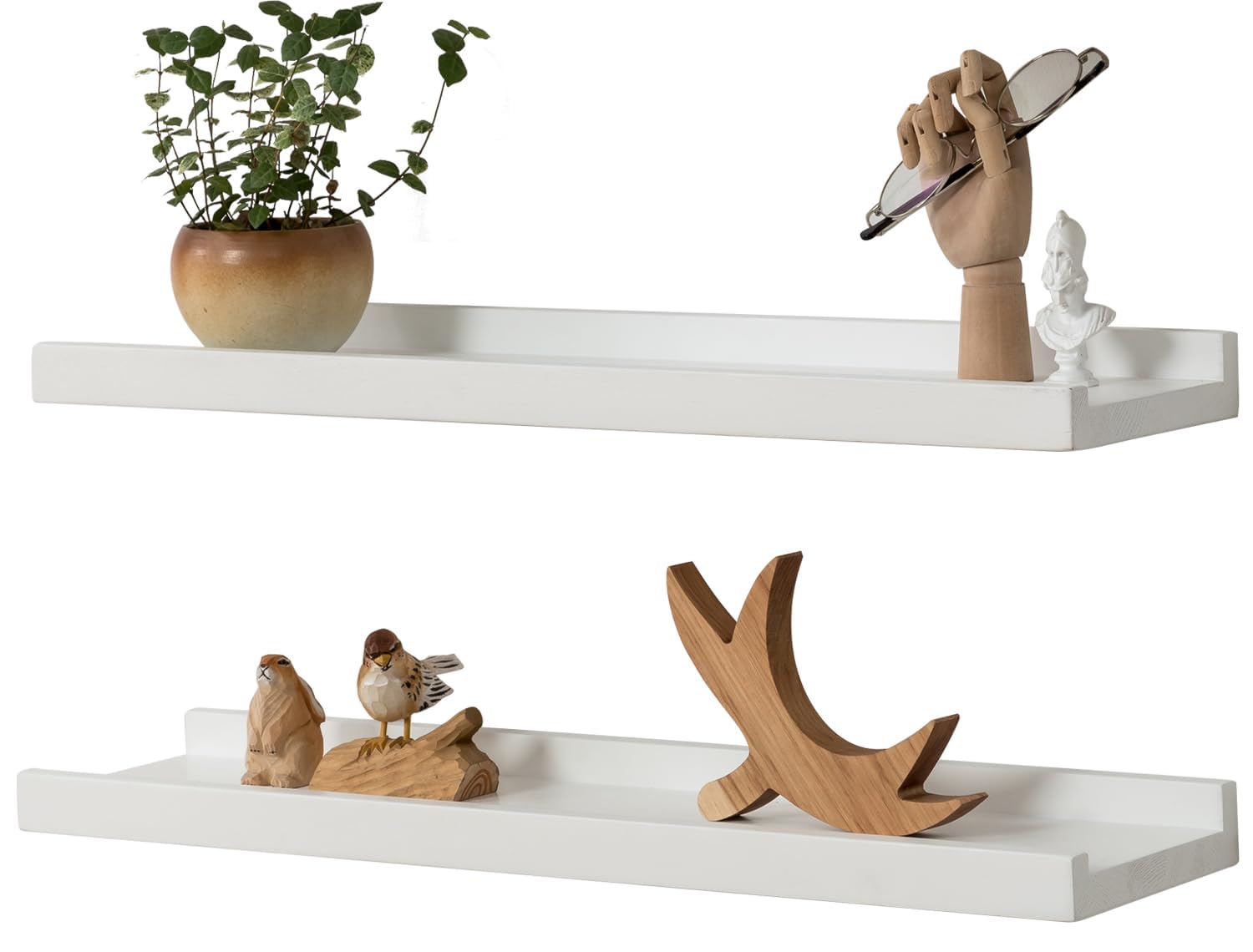 Gieanoo White Floating Shelves, Solid Oak Wood Picture Ledge Set of 2 Spice Racks Wall mounted with lip Display Shelf Decorative Wall Shelves For Living Room, Kitchen, Bedroom,Hallway 40cm