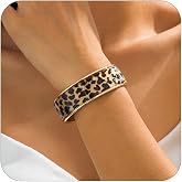 Aurethys Leopard Print Bangle Bracelets for Women Gold Open Bangle Bracelets Boho Leopard Wrap Bracelets Vintage Wristband Statement Jewelry