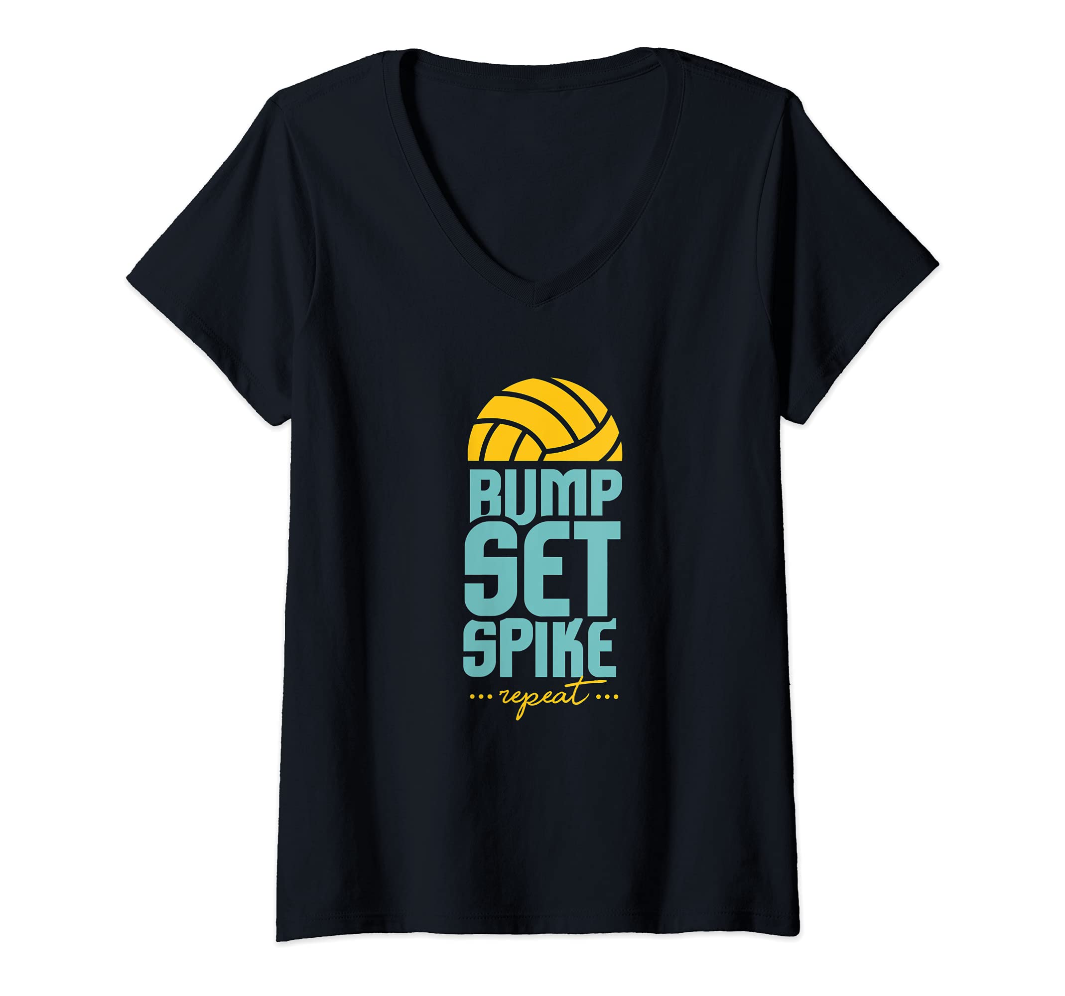 Womens Volleyball Bump Set Spike Repeat I Volleyball V-Neck T-Shirt