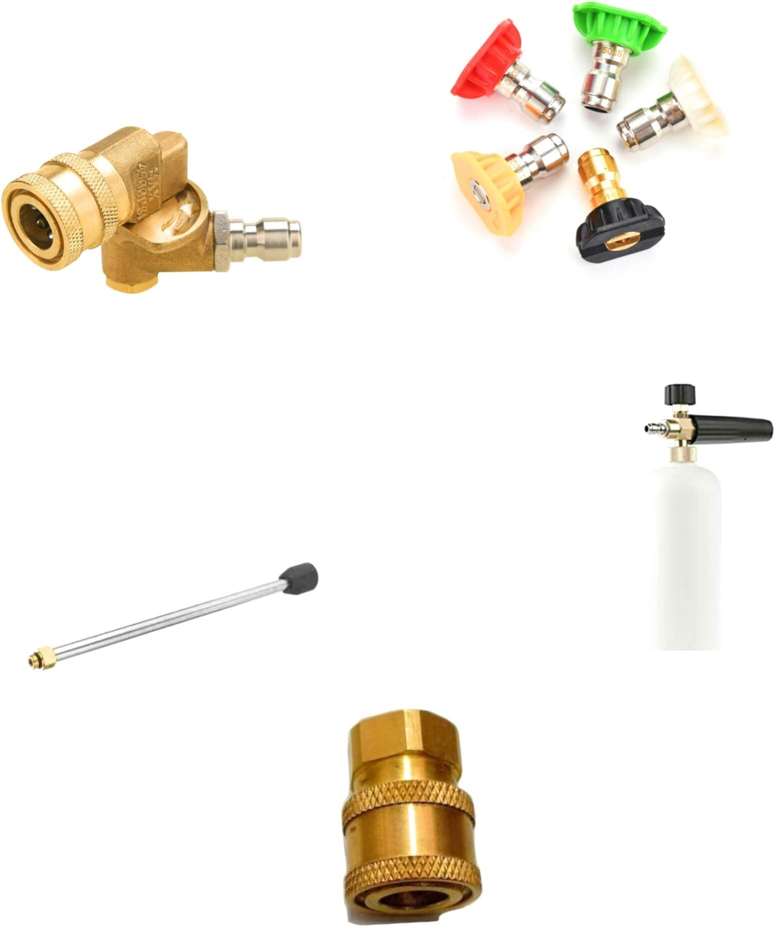 STARQ ATTACHMENT FULL SET for W1/W2/ W3/ W4/ W5 FOAM LANCE, ANGULAR ATTACHMENT, 5 PCS NOZZLE, EXTENSION ROD, BRASS ADAPTER