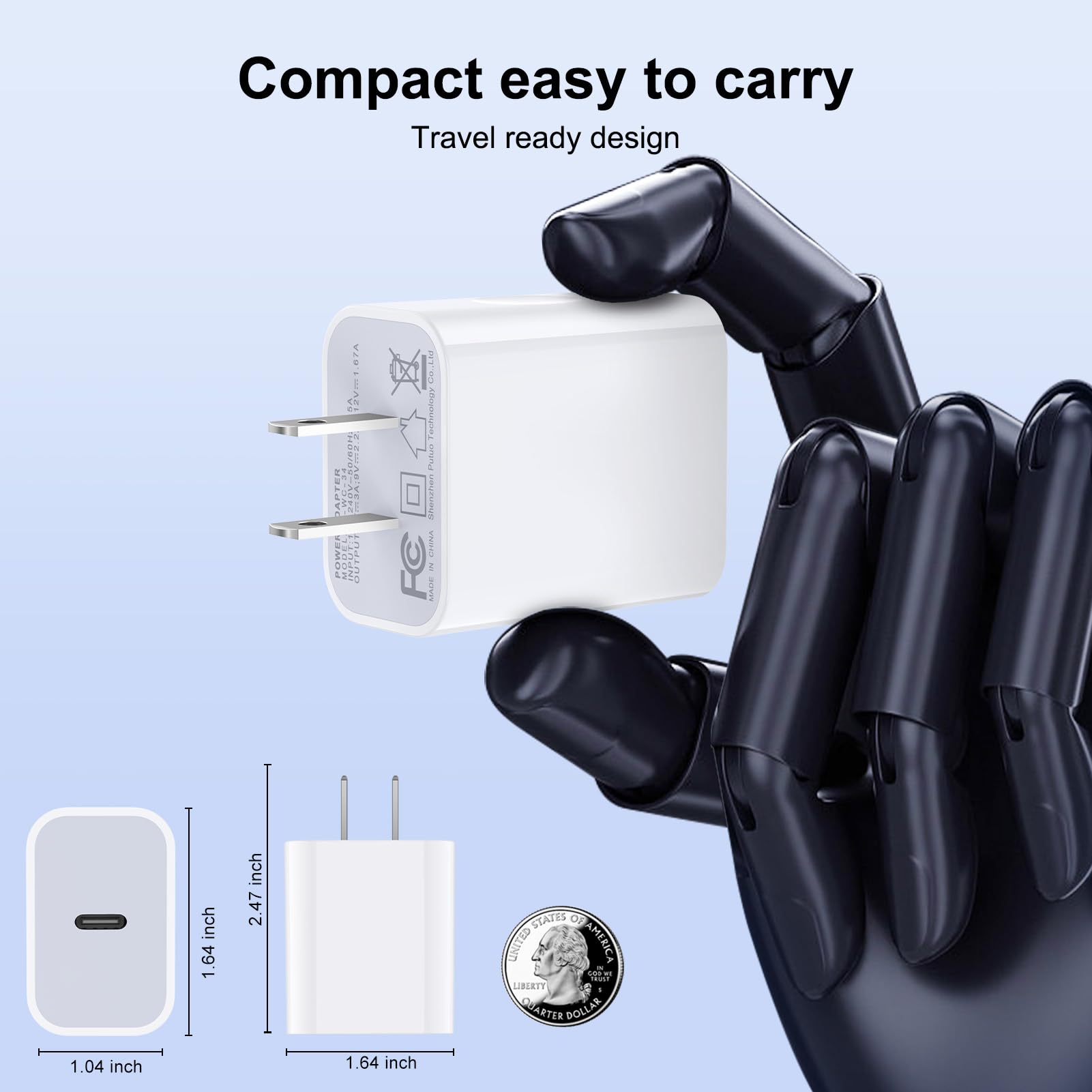 USB C Charger Block Fast Charging Box for iPhone 16 15 14 13 12 11 X Pro Max Plus, Samsung Galaxy A16 5G A54 A13 A53 A03S A23 A73 A32 S24 S23 S22FE Z Flip6 Z Fold6, Pixel 9 9Pro 8 7, Type C Wall Plug