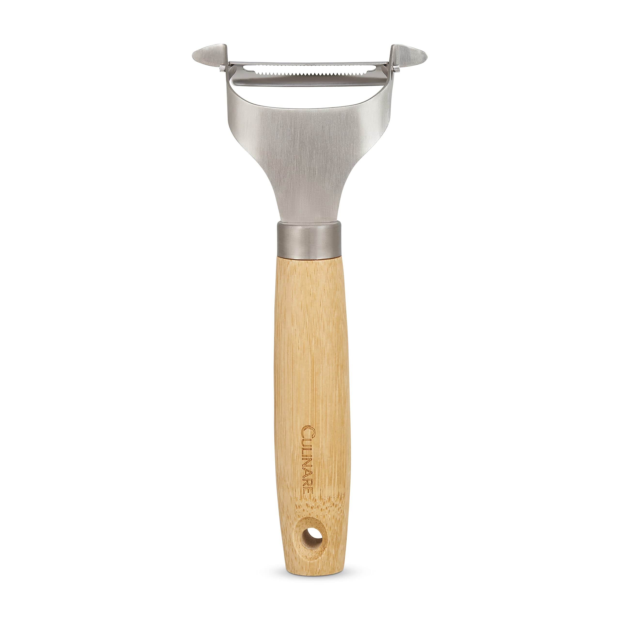 Culinare Naturals Serrated Y Peeler, Sharp Soft Skin Peeler for Fruit/Tomatoes/Vegetables, Sustainable Bamboo/Stainless Steel, 17.5cm, Manual Peeling Tool/Kitchen Utensil, Not Dishwasher Safe