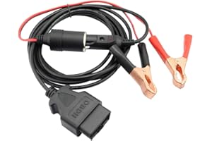 OLLGEN 3M/10ft OBD II Vehicle ECU Emergency Power Supply Cable Memory Saver with Alligator Clip-On 12V Car Battery Cigarette Lighter Power Socket Extension Cable