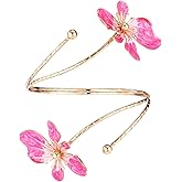 Mikovivi Flower Arm Cuff for Women, Adjustable Gold-Tone Upper Arm Bangle Bracelet with Pink Flower Boho Jewelry Gifts Armband for Beach Party