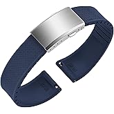 ULLCHRO FKM Rubber Watch Strap, Cut to Size Quick Release Fluororubber Watch Band Soft Replacement Watchband with Silver Milled Clasp for Men Women 18mm 19mm 20mm 21mm 22mm