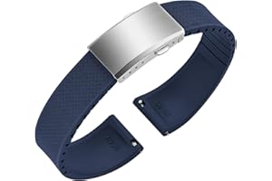 ULLCHRO FKM Rubber Watch Strap, Cut to Size Quick Release Fluororubber Watch Band Soft Replacement Watchband with Silver Milled Clasp for Men Women 20mm 22mm