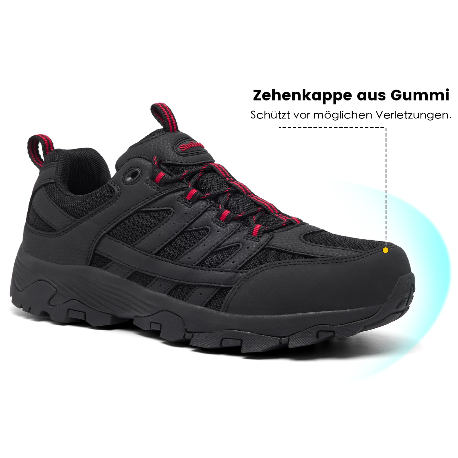 Herren Wanderschuhe Wasserdicht Leicht Trekkingschuhe Schwarz/Rot 43 5