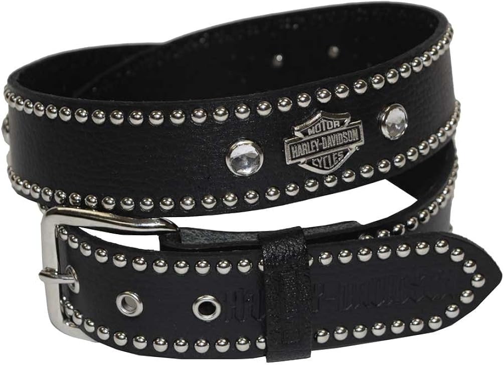 HarleyDavidson Women's Belt, Rhinestone Studded Bar & Shield, Black