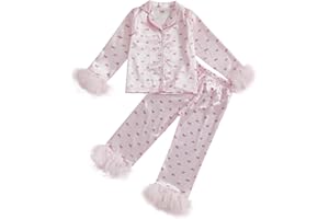 Afunbaby Toddler Baby Girl Boy Silk Satin Pajamas Set Button Down Pjs Kids Long Sleeve Shirt Pants Christmas Pjs Sleepwear