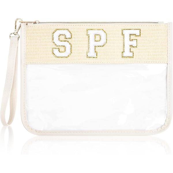 SOIDRAM Transparente Make-up-Tasche Mit Chenille-Buchstaben – Perfekt Für Reisen, Strand & Bad-Organisation