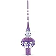 Dimensional Jeweled Purple Chandelier on White Blown Glass Christmas Tree Topper 11 Inches