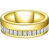 Idocare Moissanite Wedding Band D Color VVS1 Round Brilliant Cut 14K Yellow Gold Plated 925 Sterling Silver Eternity Band Rings for Women and Men