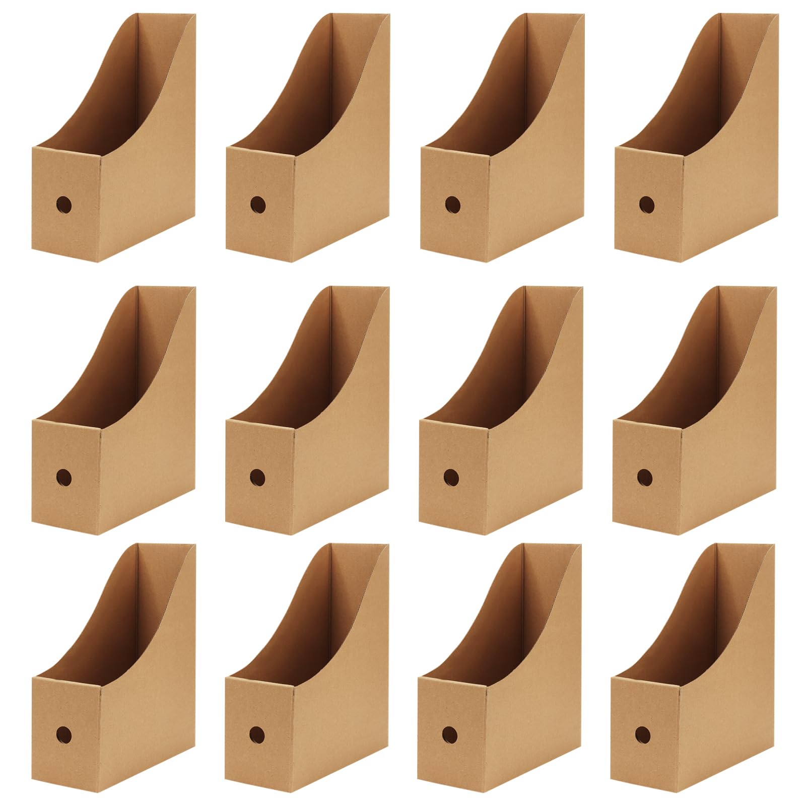 JOIKIT 12-Piece Kraft Magazine Files, 26 x 9 x 27cm Cardboard Magazine Rack with Labels Divider Desktop Organizer for Dormitory, Office, Home