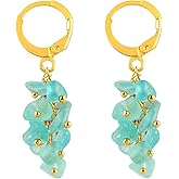 TGH Natural Blue Apatite Beads Hoop Earring Gemstone Chips Earrings for Women Gold Plated Handmade Jewelry Gift For Her Christmas Gift