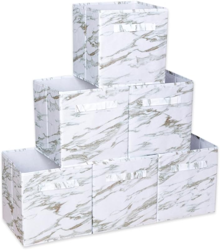 Storage Cubes Bins Baskets Containers with Dual Handles,Flodable,Set of 6 (White)